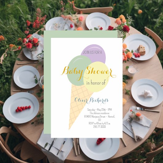 アイスクリームコーンスクープ子供の赤ちゃんシャワー 招待状