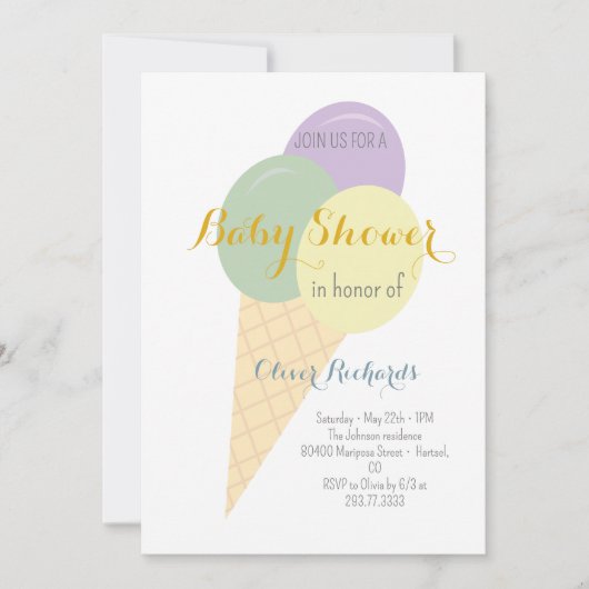 アイスクリームコーンスクープ子供の赤ちゃんシャワー 招待状 (正面)