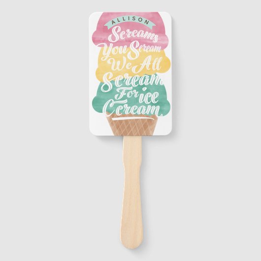 アイスクリームコーンスクープ明るい誕生日パーティーを処理 ハンドファン (正面)