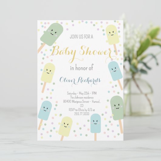 アイスクリームコーンスクープ紙吹雪キッズベビーシャワー 招待状 (スタンド正面)