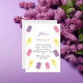 アイスクリームコーンスクープ紙吹雪ピンクバースデーパーティー 招待状