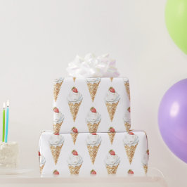 アイスクリームコーンストロベリー誕生日 ラッピングペーパー