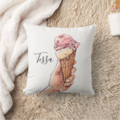 アイスクリームコーンデザインモノグラム名 クッション (ブランケット)