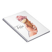 アイスクリームコーンデザインモノグラム名 ノートブック (右側)