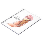 アイスクリームコーンデザインモノグラム名 ノートブック (左側)