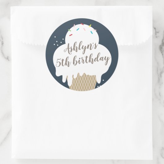 アイスクリームコーンネイビーブルー子供の誕生日パーティーフェイバー ラウンドシール (バッグ)