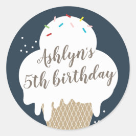 アイスクリームコーンネイビーブルー子供の誕生日パーティーフェイバー ラウンドシール