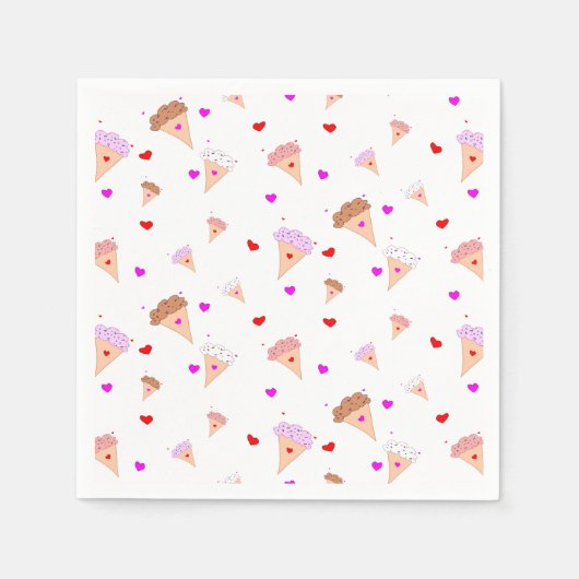 アイスクリームコーンハート味パターン大好き スタンダードカクテルナプキン (正面)