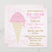 アイスクリームコーンパーティの招待状 招待状 (正面/裏面)