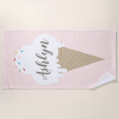 アイスクリームコーンピンクスクリプトキッズ ビーチタオル (正面)