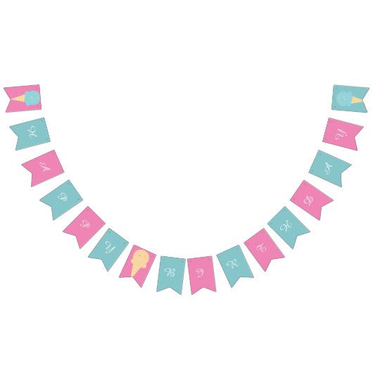 アイスクリームコーンピンクブルーハッピーバースデー バンティングフラッグ (全)