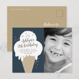 アイスクリームコーンフォト子供の誕生日パーティー インビテーションポストカード