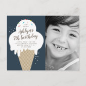 アイスクリームコーンフォト子供の誕生日パーティー インビテーションポストカード (正面)