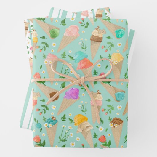 アイスクリームコーンフローラギフトラップ ラッピングペーパーシート (インサイチュ)