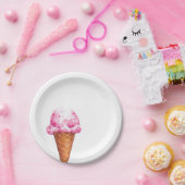 アイスクリームコーンプレート、水彩ピンク誕生日 ペーパープレート (パーティー)