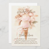 アイスクリームコーンボホブライダルシャワーシック金ゴールド 招待状 (正面/裏面)