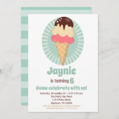 アイスクリームコーンボーイズガールズバースデーパーティー 招待状 (正面/裏面)