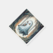 アイスクリームコーン付きハロウィーン幽霊 スタンダードカクテルナプキン (角)