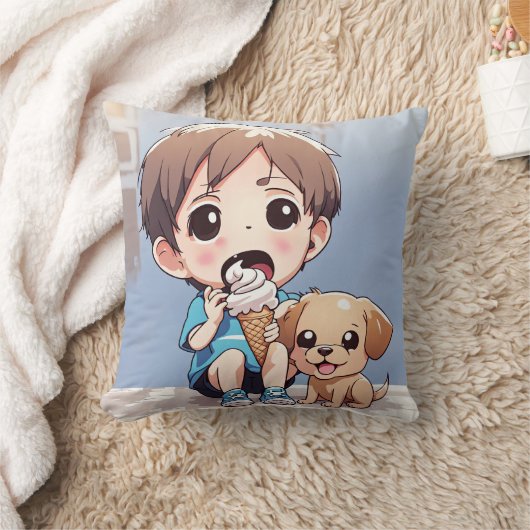 アイスクリームコーン付き漫画の少年 クッション (ブランケット)
