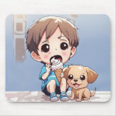 アイスクリームコーン付き漫画の少年 マウスパッド (正面)