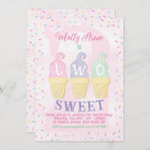 アイスクリームコーン振りかけるパステルピンク2nd誕生日 招待状 (正面/裏面)