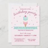 アイスクリームコーン最初の誕生日パーティー 招待状 (正面)