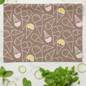 アイスクリームコーン模様(茶) キッチンタオル (折り畳み)