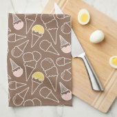 アイスクリームコーン模様(茶) キッチンタオル (四つ折り)