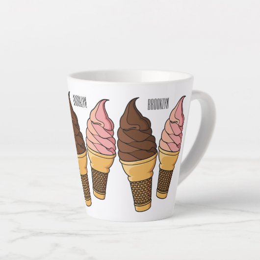 アイスクリームコーン漫画イラストレーション カフェラテマグ (右アングル)