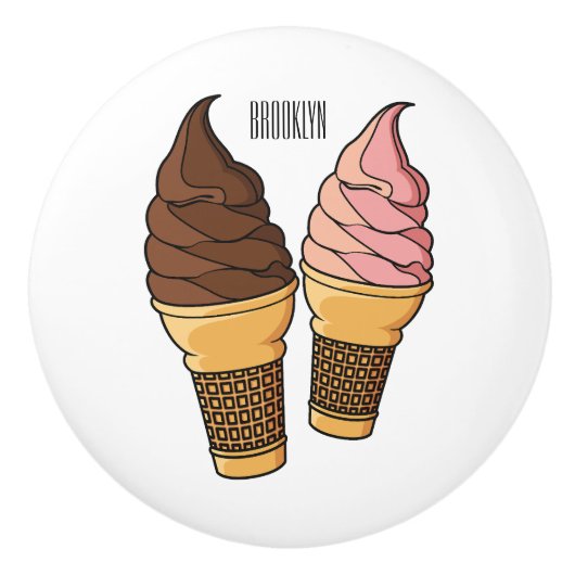 アイスクリームコーン漫画イラストレーション セラミックノブ (正面)