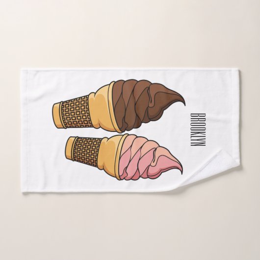 アイスクリームコーン漫画イラストレーション バスタオルセット (ハンドタオル)