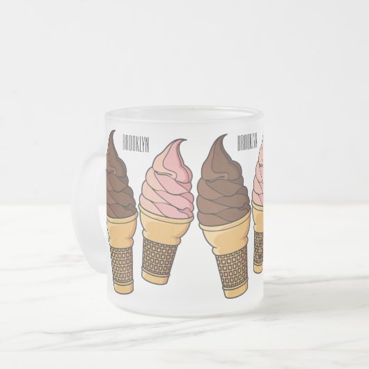 アイスクリームコーン漫画イラストレーション フロストグラスマグカップ (正面左)