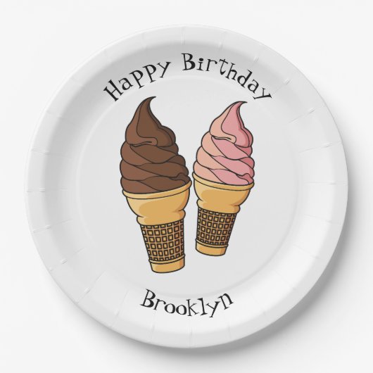 アイスクリームコーン漫画イラストレーション ペーパープレート (正面)