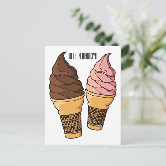 アイスクリームコーン漫画イラストレーション ポストカード (スタンド正面)