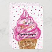 アイスクリームコーン紙吹雪スイーツベビーシャワー 招待状 (正面/裏面)