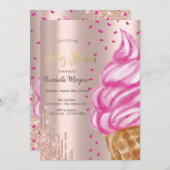 アイスクリームコーン紙吹雪スイーツベビーシャワー 招待状 (正面/裏面)