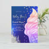 アイスクリームコーン紙吹雪王室のブルーベビーシャワー 招待状 (スタンド正面)
