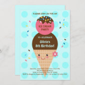 アイスクリームコーン誕生パーティー 招待状 (正面/裏面)