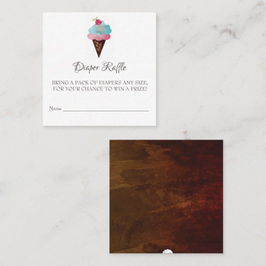アイスクリームコーン赤ちゃんシャワーおむつラッフルチケット スクエア名刺 (正面/裏面)