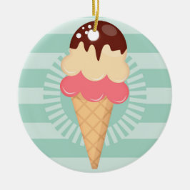 アイスクリームコーン – かわいいチョコレートバニラミントグリーン セラミックオーナメント
