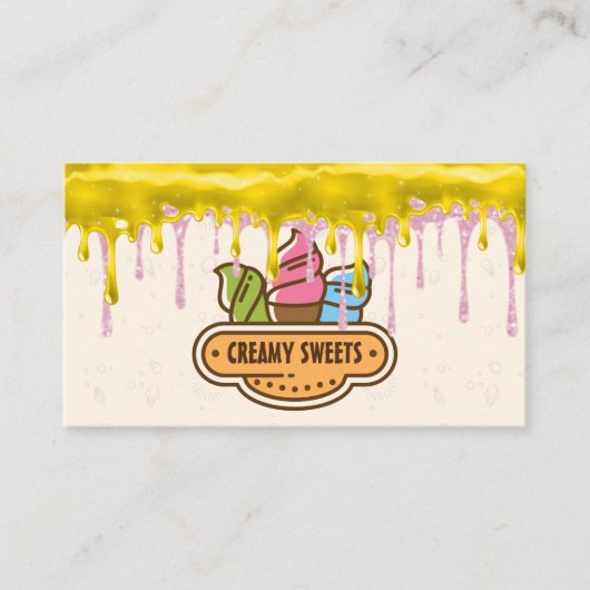 アイスクリームコーン | キラキラとアイシングの滴 名刺 (正面)