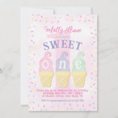 アイスクリームコーン&パラリンスピンクパープル誕生日 招待状 (正面)