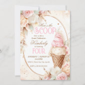 アイスクリームコーン ヴィンテージ ピンク ブラッシュ アイスクリーム 招待状 (正面)