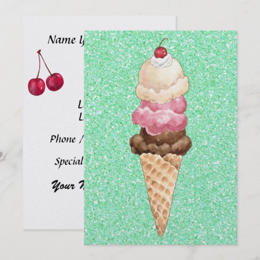 アイスクリームコーン 招待状 (正面/裏面)