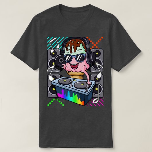 アイスクリームコーンDJダンスミュージック電子ヒップホップ Tシャツ (デザイン正面)