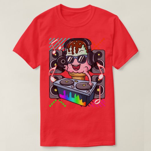 アイスクリームコーンDJダンスミュージック電子ヒップホップ Tシャツ (デザイン正面)