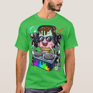 アイスクリームコーンDJダンスミュージック電子ヒップホップ Tシャツ