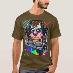 アイスクリームコーンDJダンスミュージック電子ヒップホップ Tシャツ