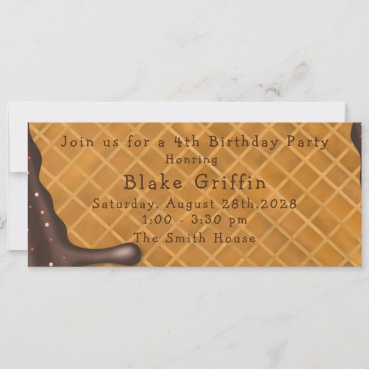 アイスクリームゴールデンチケット誕生日招待状 招待状 (正面)