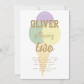 アイスクリームゴールドフォイル書道誕生日パーティー 招待状 (正面)